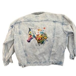 Wild Fable Light Blue Denim Jacket with a floral horse